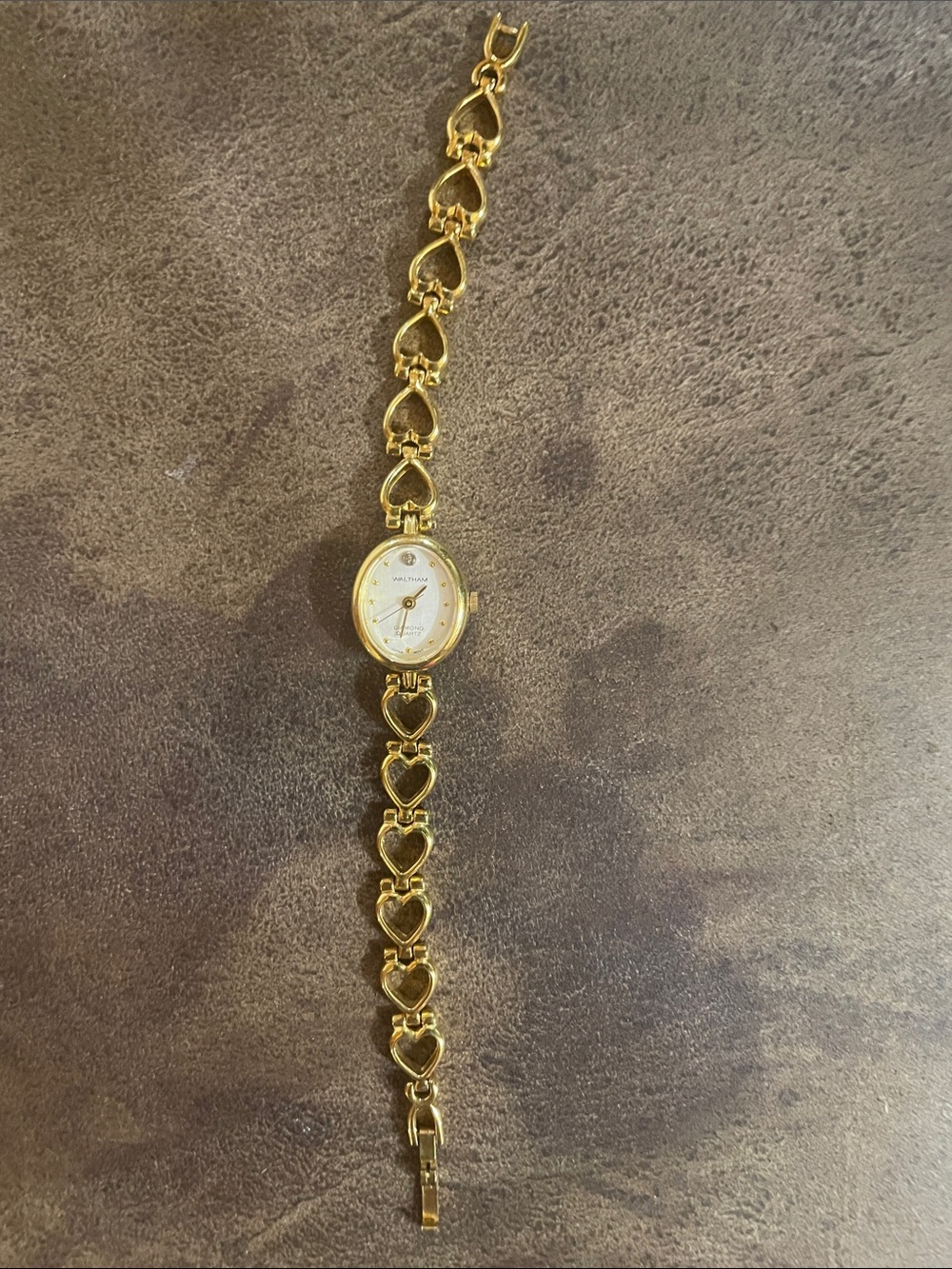Gold Heart-Link Women's Bracelet Watch - Dainty Waltham Gold